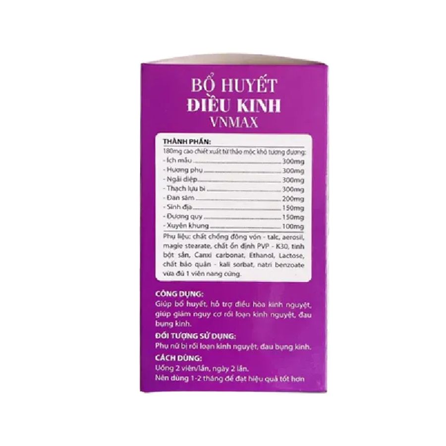 Hỗ trợ điều hòa kinh nguyệt Bổ Huyết Điều Kinh VNMAX hộp 1 lọ 30 viên giao nhanh