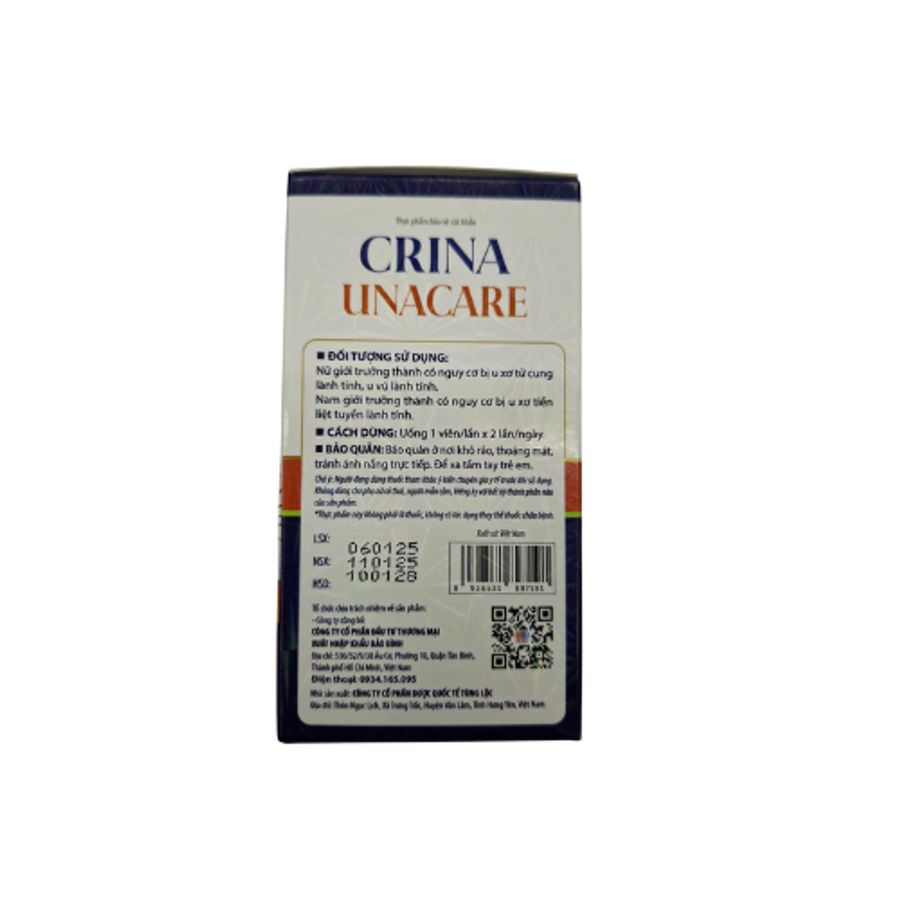 Hỗ trợ giảm nguy cơ u xơ tử cung, tiền liệt tuyến lành tính Crina Unacare hộp 60 viên giao nhanh