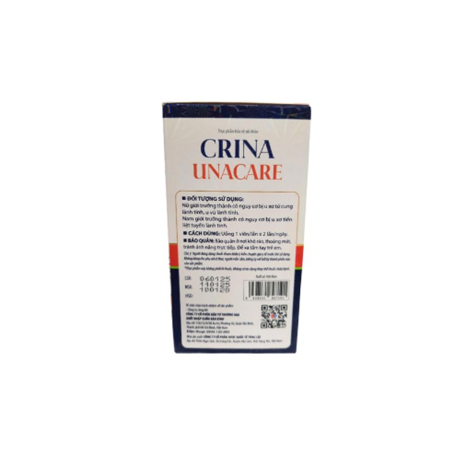 Hỗ trợ giảm nguy cơ u xơ tử cung, tiền liệt tuyến lành tính Crina Unacare hộp 60 viên mẫu mới