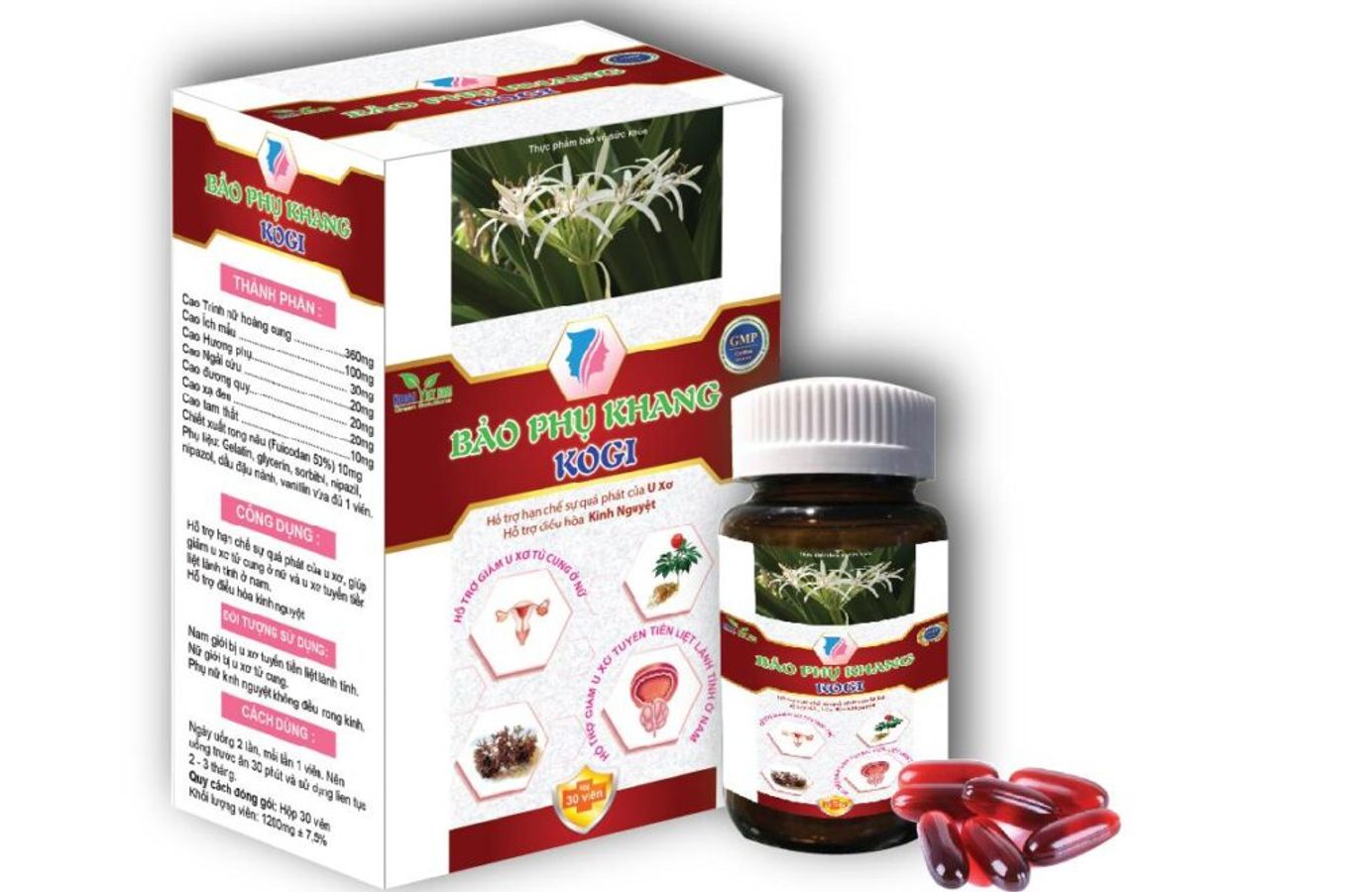 Hỗ trợ giảm u xơ, điều hòa kinh nguyệt Bảo Phụ Khang Kogi hộp 1 lọ 30 viên