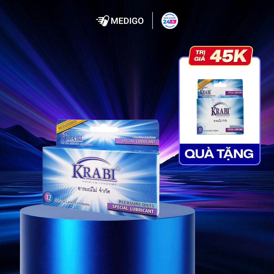 [MUA 1 TẶNG 1] Bao cao su có gai Krabi Pleasure Dots hộp 12 cái - Tặng 1 hộp 3 cái