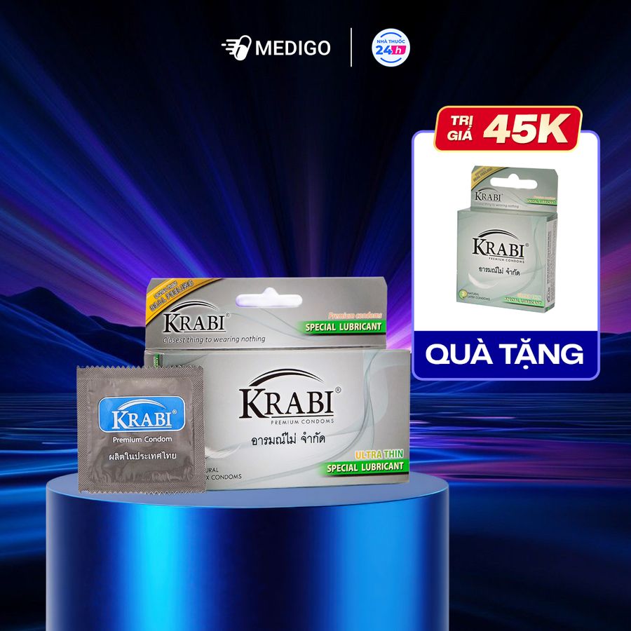 [MUA 1 TẶNG 1] Bao cao su siêu mỏng Krabi Ultrathin hộp 12 cái - Tặng 1 hộp 3 cái