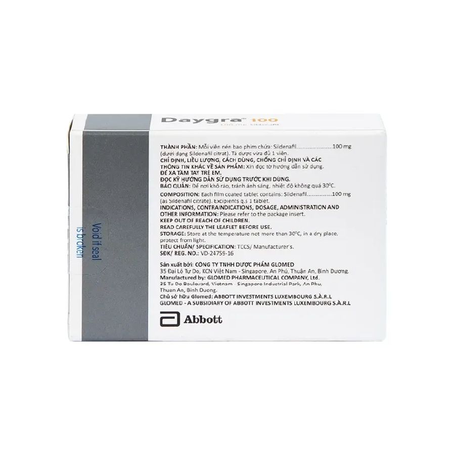 Viên uống rối loạn cương dương Daygra 100 hộp 1 vỉ x 4 viên mẫu mới