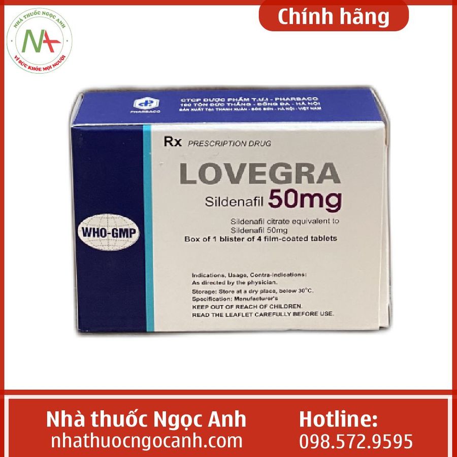 Viên uống rối loạn cương dương LOVEGRA 50mg hộp 1 vỉ x 4 viên nén bao phim hàng có sẵn