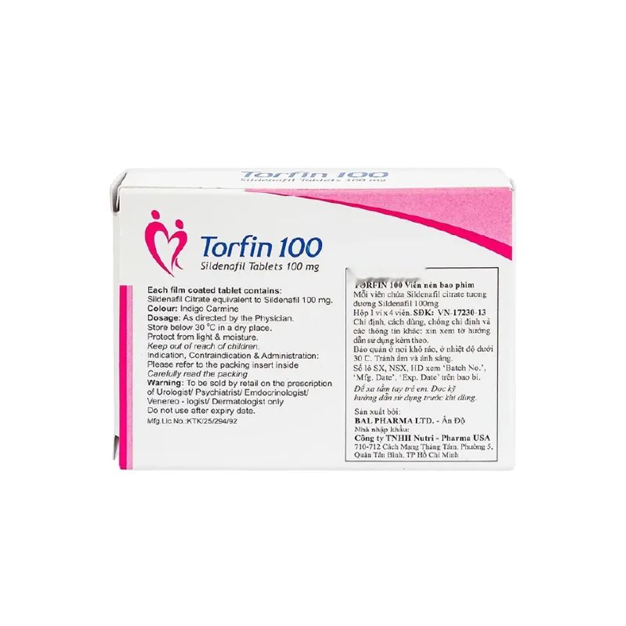 Viên uống rối loạn cương dương Torfin 100mg hộp 1 vỉ x 4 viên hàng có sẵn