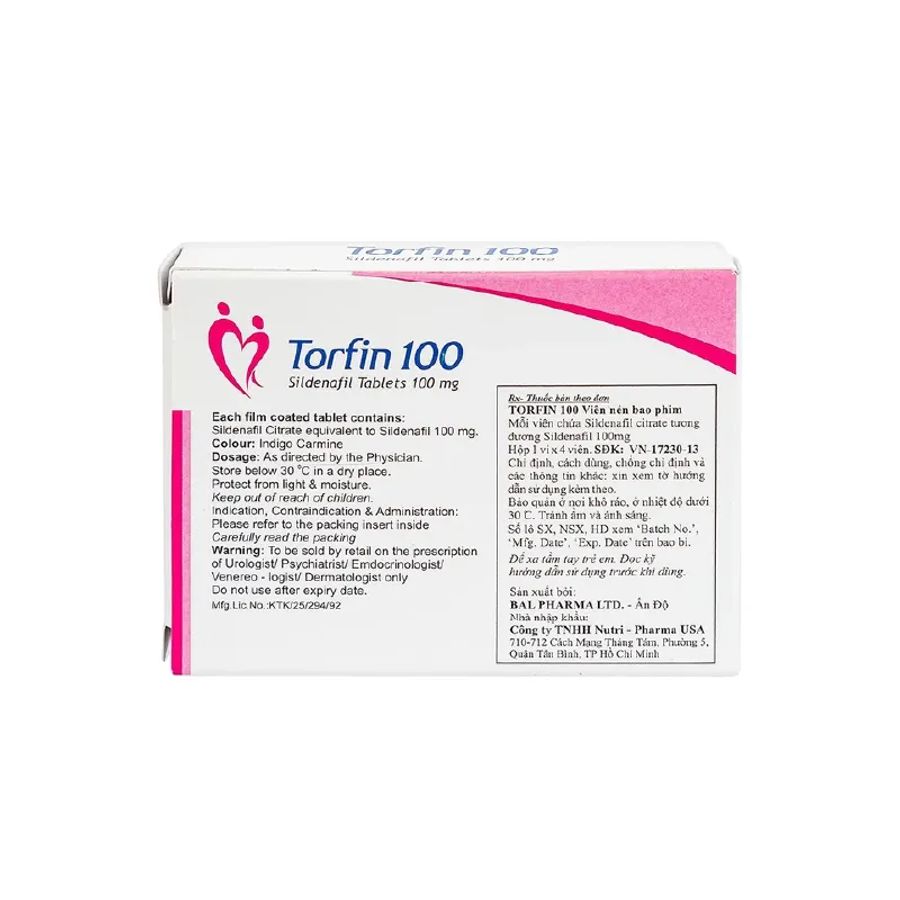 Viên uống rối loạn cương dương Torfin 100mg hộp 1 vỉ x 4 viên giao nhanh