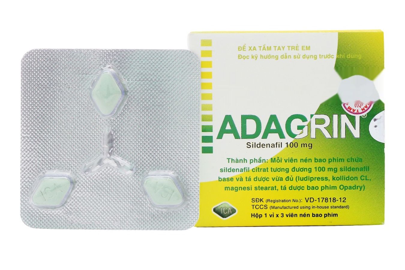 Viên uống rối loạn cương dương Adagrin 100mg hộp 3 viên giao nhanh