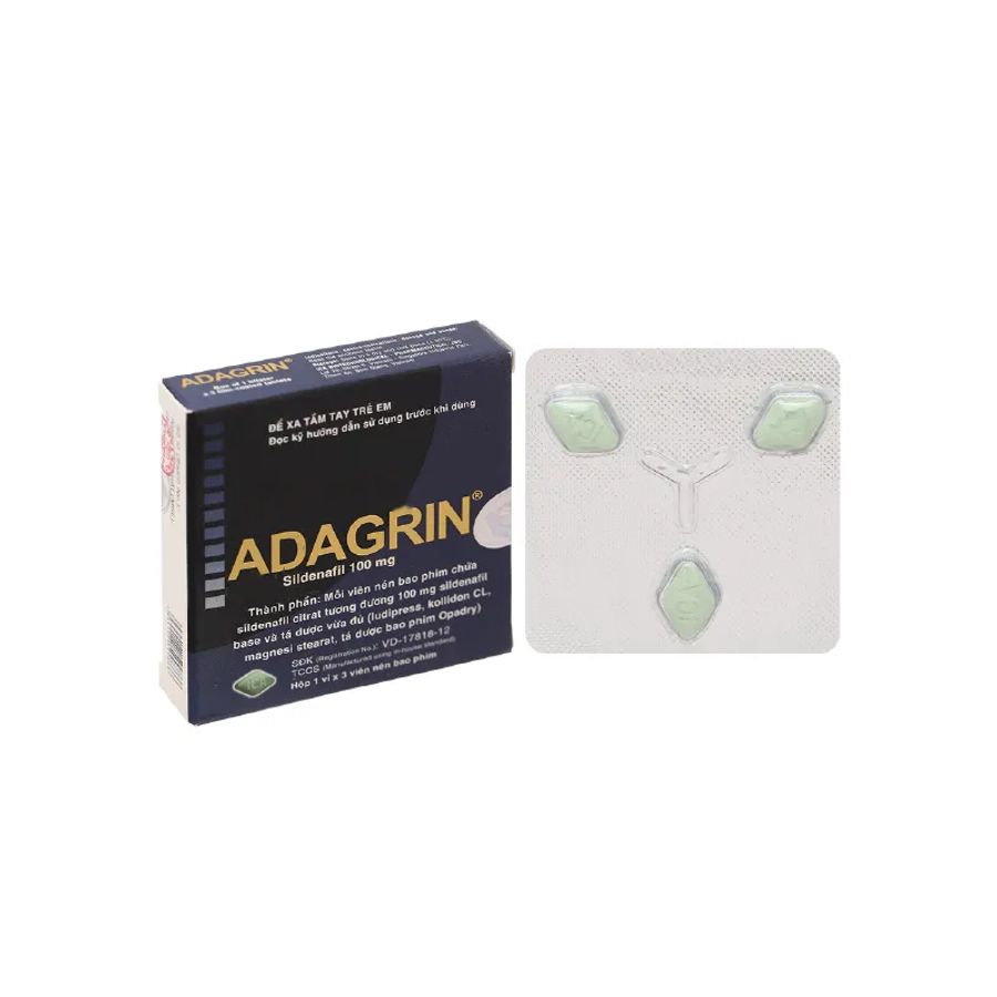 Viên uống rối loạn cương dương Adagrin 100mg (mẫu mới) hộp 3 chính hãng
