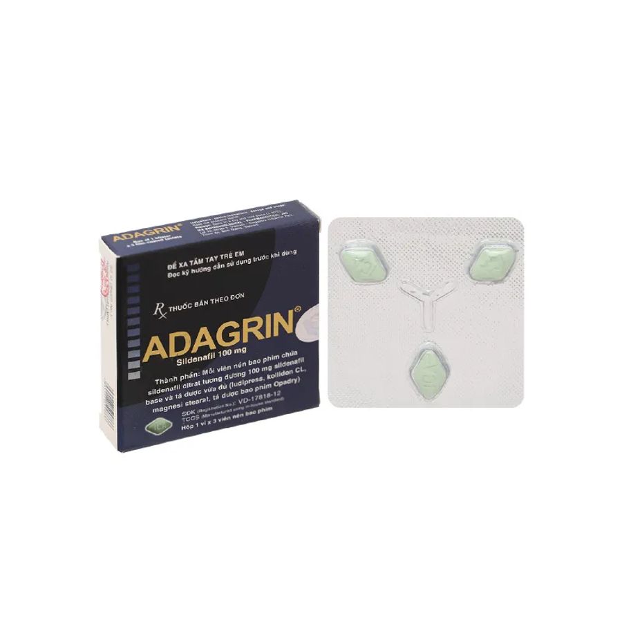 Viên uống rối loạn cương dương Adagrin 100mg (mẫu mới) hộp 3 viên hàng có sẵn