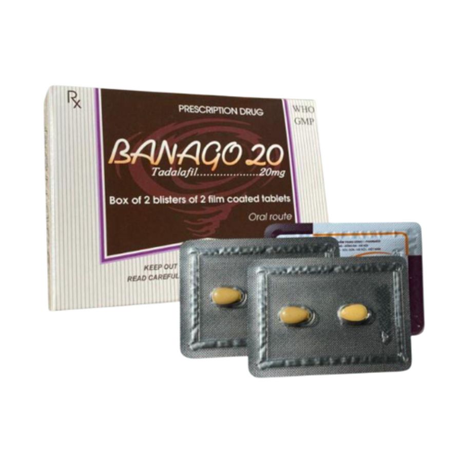 Viên uống rối loạn cương dương Banago 20 Tadalafil 20mg Pharbaco hộp 2 vỉ x 2 viên hàng có sẵn