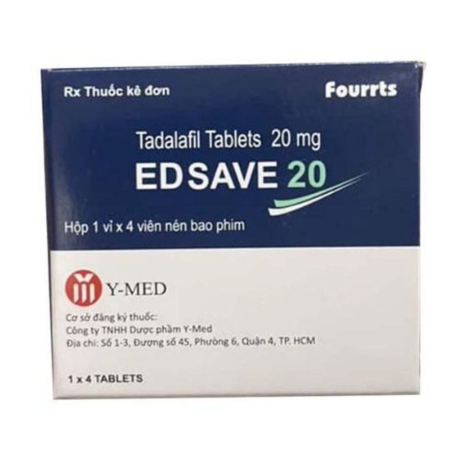 Viên uống rối loạn cương dương EDSAVE 20 Tadanafil Tablels 20mg hộp 1 vỉ x 4 viên hàng có sẵn