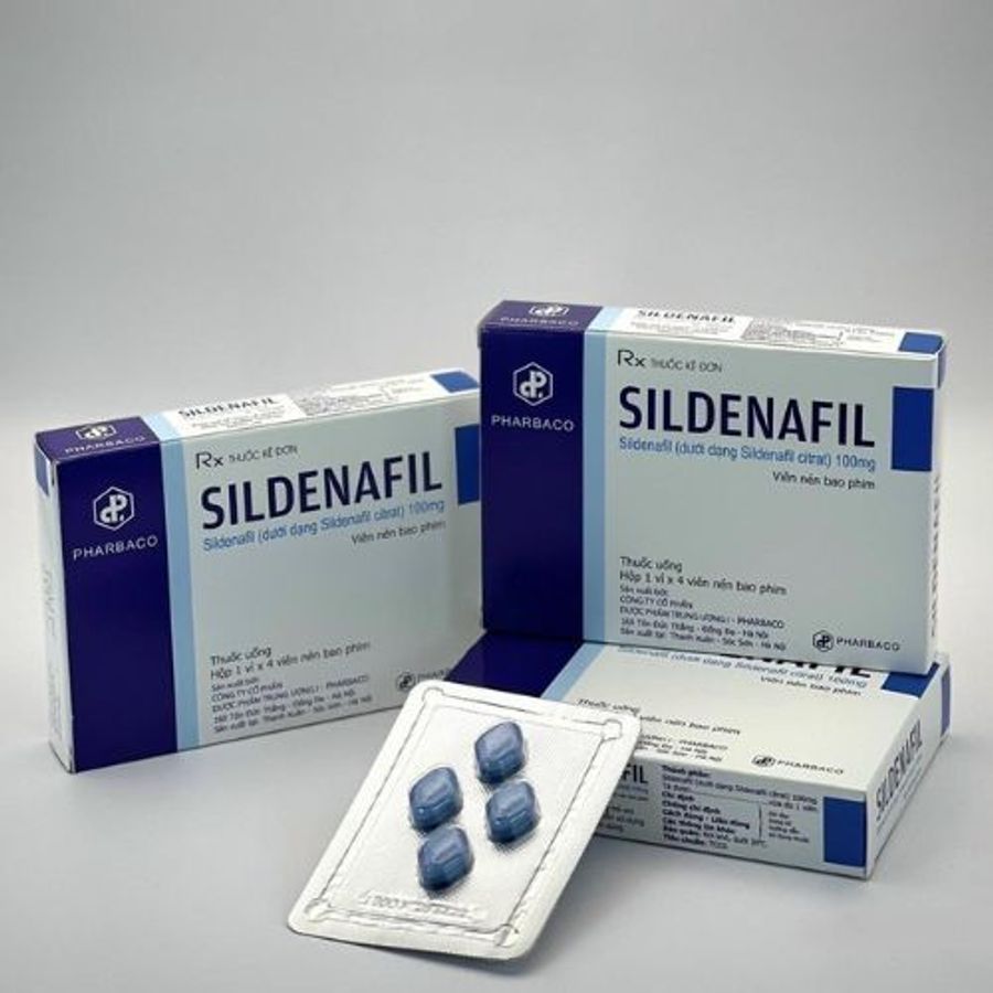 Viên uống rối loạn cương dương SILDENAFIL 100 (Pharbaco) hộp 1 vỉ x 4 viên