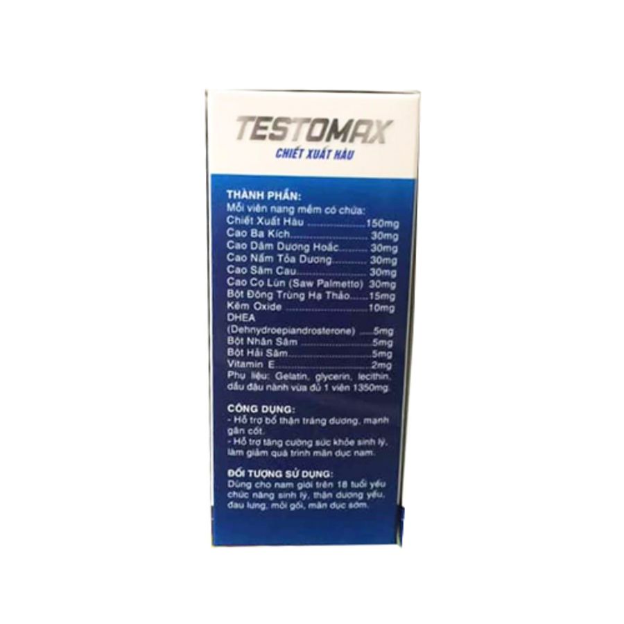 Viên hỗ trợ tăng cường sức khoẻ sinh lý Testomax hộp 30 viên mẫu mới