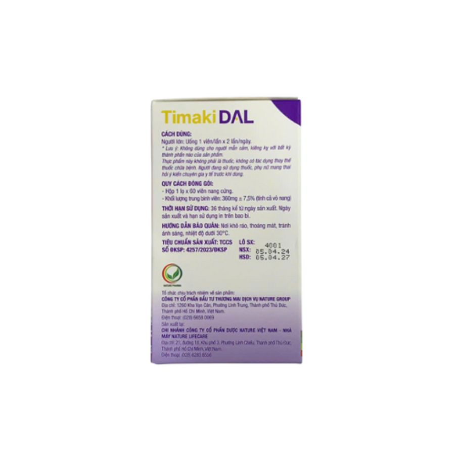 Viên uống giảm bốc hỏa, lão hóa da Timaki DAL Nature Pharma hộp 60 viên mẫu mới