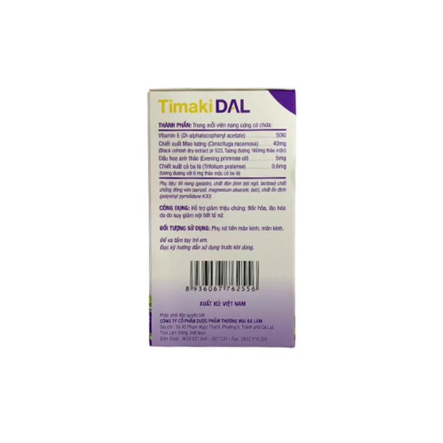 Viên uống giảm bốc hỏa, lão hóa da Timaki DAL Nature Pharma hộp 60 viên bản tiêu chuẩn