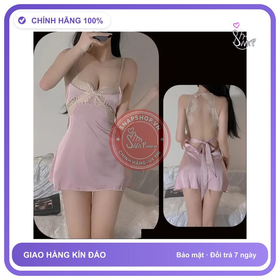 Váy Ngủ Lụa Phối Ren Ngực Gợi Cảm Bonita N186 Hồng chính hãng - chất lụa mát mềm, freesize, set đầy đủ phụ kiện - giao hàng che tên kín đáo