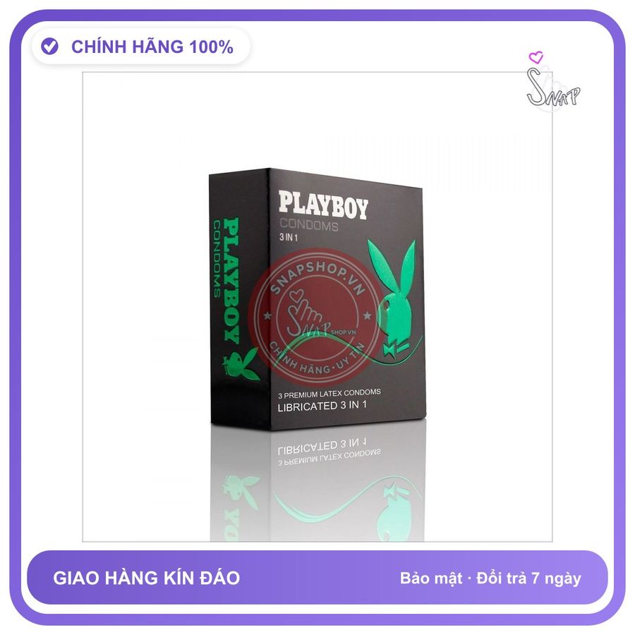 Bao Cao Su Playboy 3in1, Kéo Dài, Gân Gai chính hãng - siêu mỏng, có gai nổi, hộp 3 cái - giao hàng che tên kín đáo