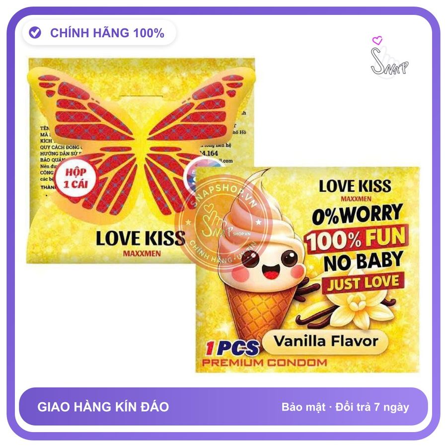 Bao Cao Su Love Kiss MAXXMEN Vanilla Siêu Mỏng chính hãng - siêu mỏng 0.02mm, hộp 1 cái, có hương thơm - giao hàng che tên kín đáo