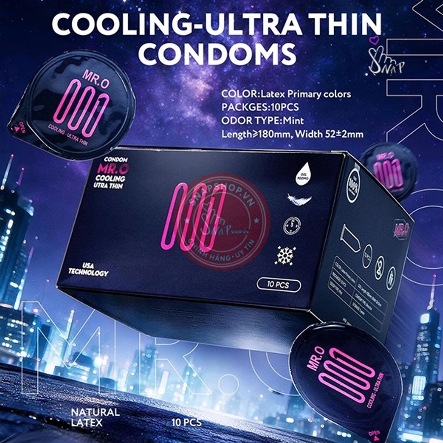 Bao cao su MR.O Cooling Ultra Thin mỏng trơn chính hãng - siêu mỏng, nhiều gel bôi trơn, có hương thơm - giao hàng che tên kín đáo