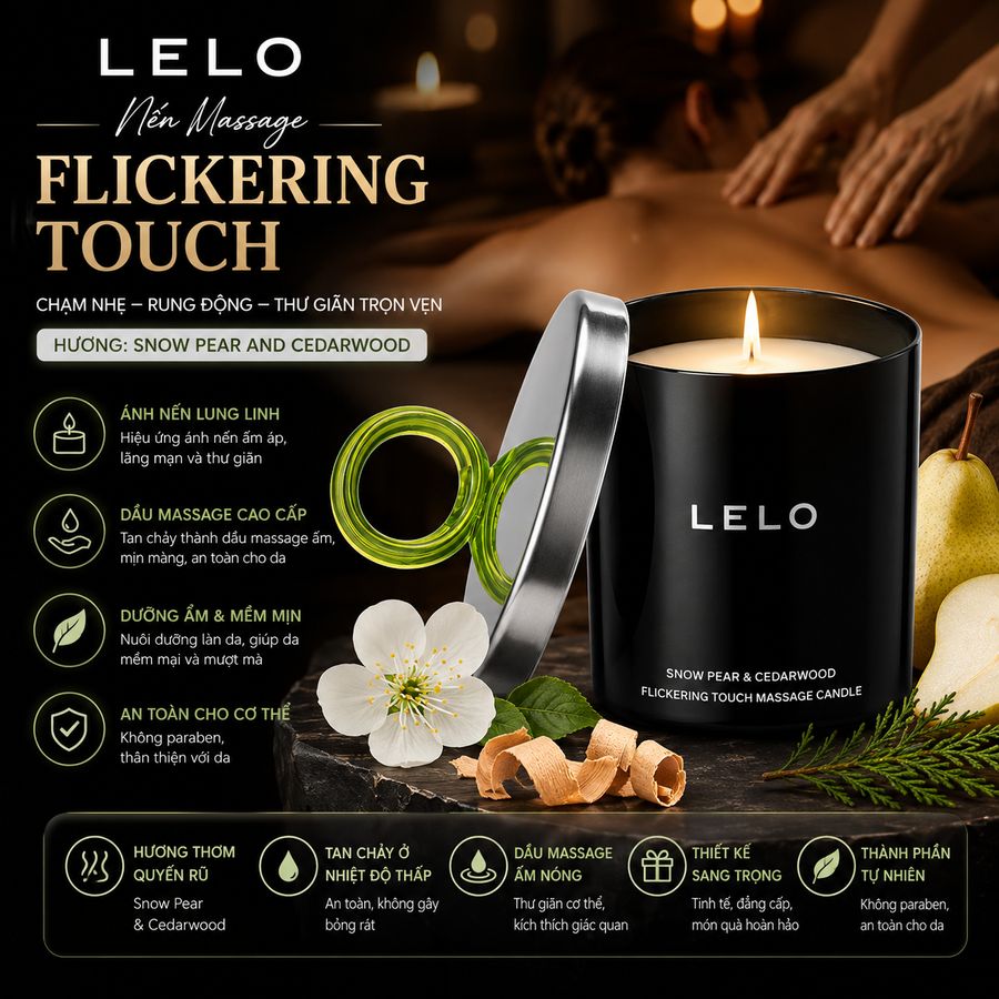 Nến Thơm Lelo Flickering Touch Massage Candle Snow Pear And Cedarwood chính hãng - chất liệu an toàn cho da, dễ vệ sinh, êm ái khi dùng - giao hàng che tên kín đáo