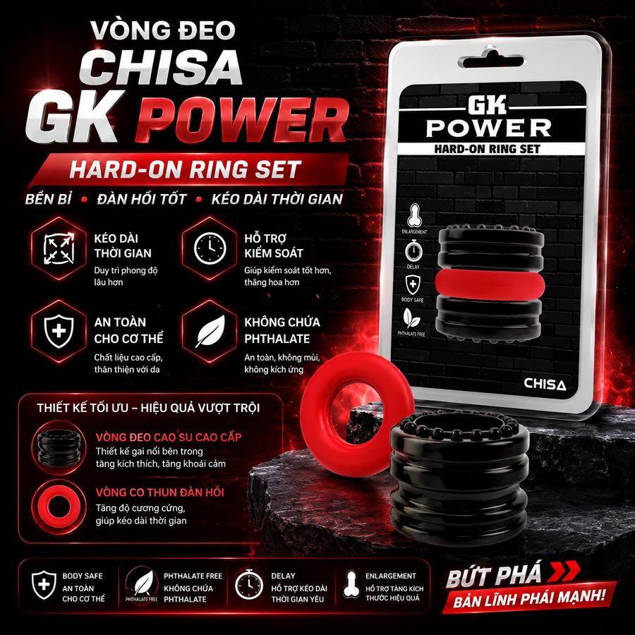 Vòng Đeo Chisa GK Power Hard-On Ring Set chính hãng - thấm nhanh không nhờn rít, dùng trước khi quan hệ, nhỏ gọn dễ mang theo - giao hàng che tên kín đáo