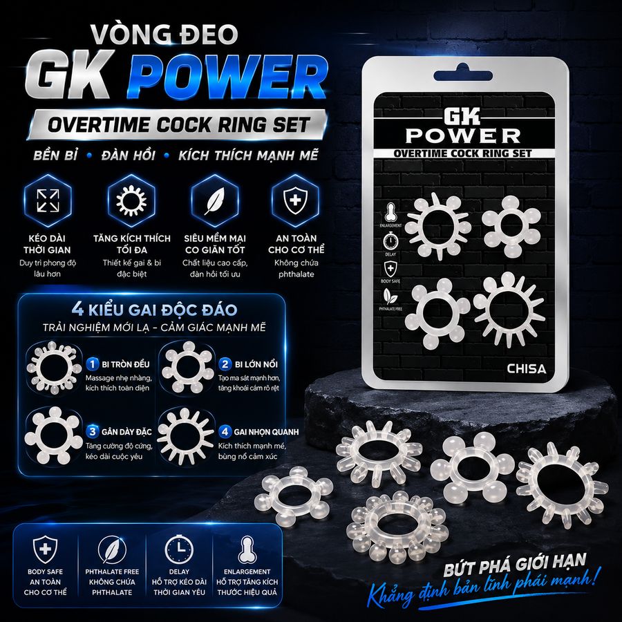 Vòng Đeo Chisa GK Power Overtime Cock Ring Set chính hãng - thấm nhanh không nhờn rít, dùng trước khi quan hệ, nhỏ gọn dễ mang theo - giao hàng che tên kín đáo