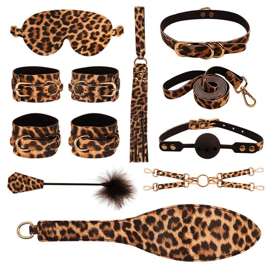 Bộ Dụng Cụ Leopard Set 10 Món BDSM chính hãng - chất liệu an toàn cho da, dễ vệ sinh, êm ái khi dùng - giao hàng che tên kín đáo