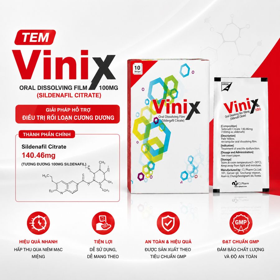 Tem Ngậm Cương Dương, Tăng Cường Sinh Lý Vinix 100mg chính hãng - chất liệu an toàn cho da, dễ vệ sinh, êm ái khi dùng - giao hàng che tên kín đáo