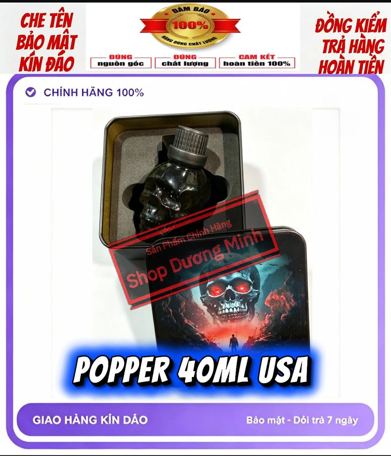 ( Hàng Chính Hãng USA) Popper Đầu Lâu 40ml, Dòng Siêu Mạnh Phê Lâu, Cho Ng Lờn, Rất Mạnh