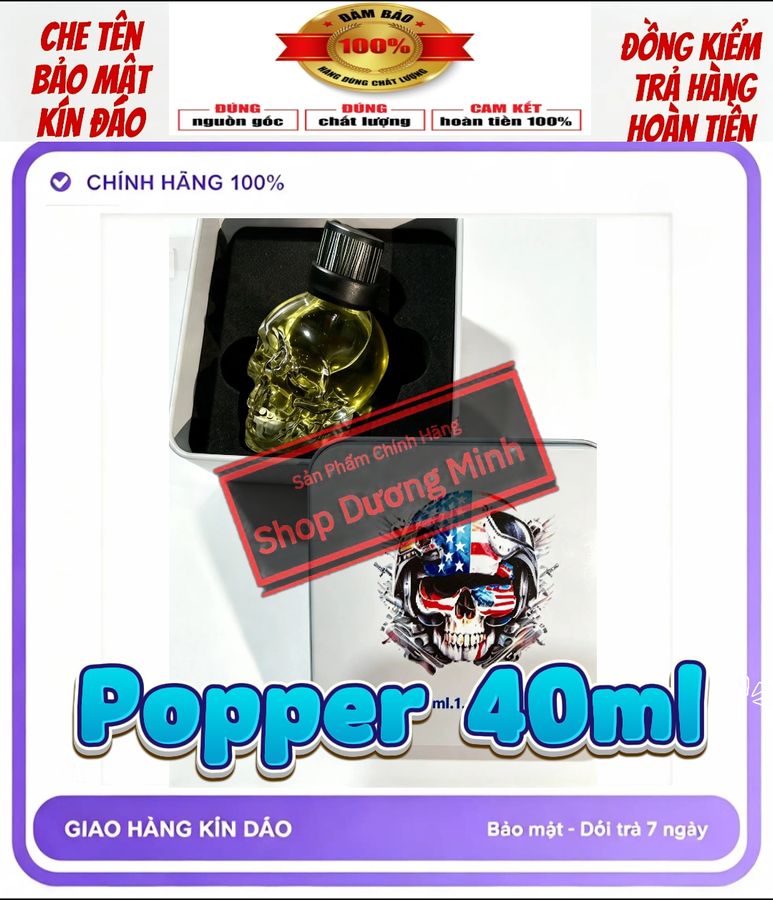 ( Hàng Chính Hãng USA) Popper Đầu Lâu 40ml, Dòng Siêu Mạnh Phê Lâu Cho Ng Lờn Nặng, Tác Dụng Cực Nhanh, Hít Là Phê Ngay 
