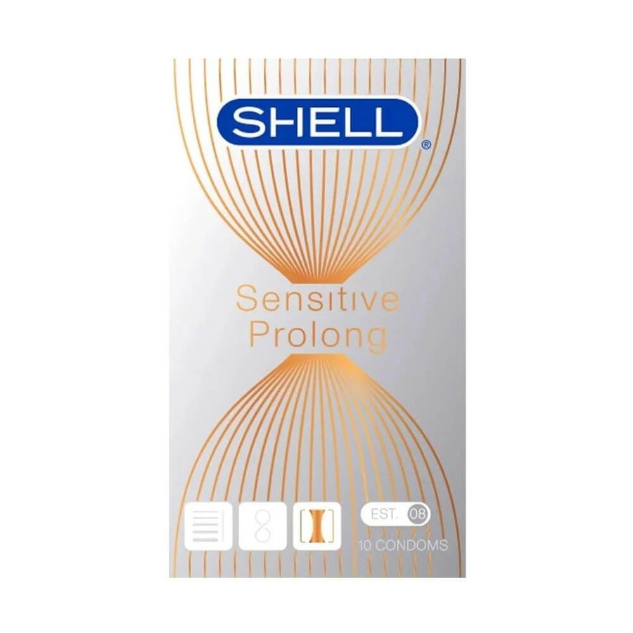 Bao cao su Shell Sensitive Prolong - Siêu mỏng 0.03mm, hương vani - Hộp 10 cái