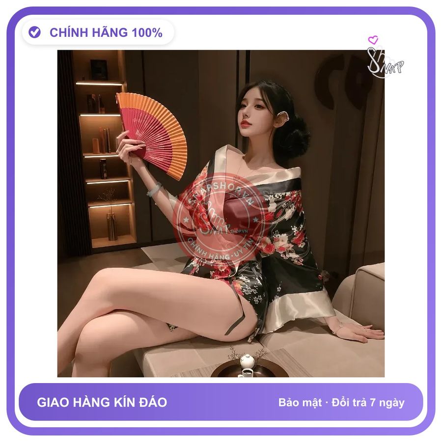 Đồ Ngủ Kimono Nhât Bản Xẻ Ngực Gợi Cảm N844 Đen chính hãng - chất lụa mát mềm, chất vải mềm mát, đường may tỉ mỉ - giao hàng che tên kín đáo