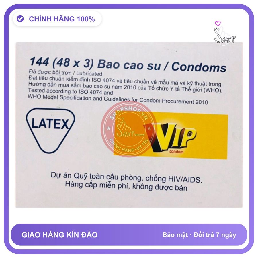 Bao Cao Su Vip Cho Gia Đình, Khách Sạn Hộp 144 Cái chính hãng - siêu mỏng 0.08mm, ôm sát cảm giác thật, chất liệu latex an toàn - giao hàng che tên kín đáo