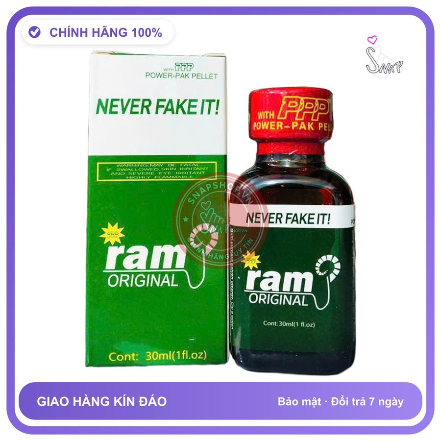 Popper Ram Original Never Fake It 30ml chính hãng - chai 30ml, hàng chuẩn nhập khẩu, nắp kín không bay hơi - giao hàng che tên kín đáo