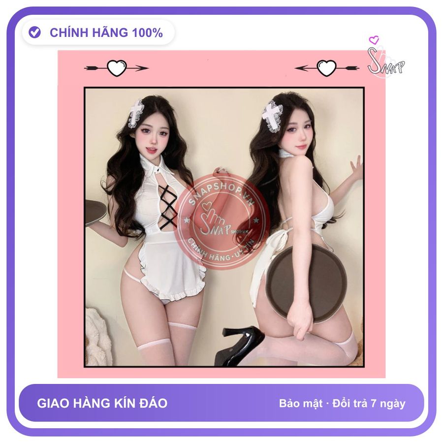 Set Cosplay Cô Hầu Gái Trắng Đan Dây V1 N575 chính hãng - co giãn thoải mái, freesize, chất vải mềm mát - giao hàng che tên kín đáo