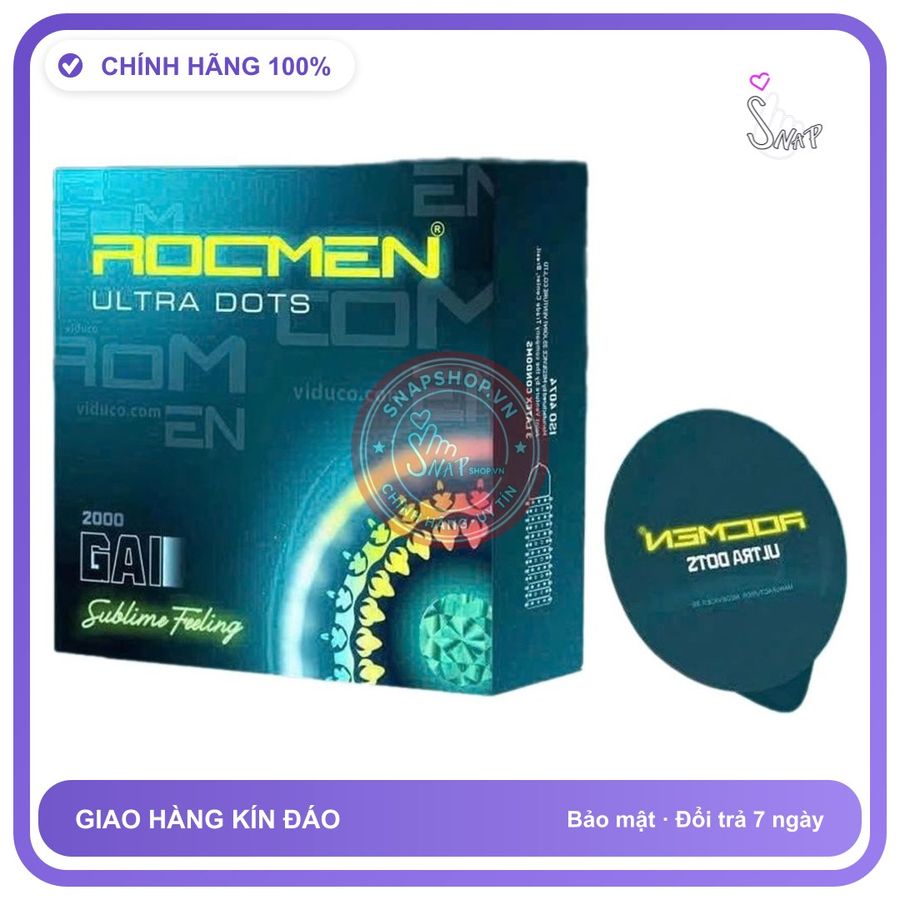 Bao Cao Su Rocmen Siêu Gai + Kéo Dài Hộp 3 Chính Hãng - có gai nổi, hộp 3 cái, hỗ trợ kéo dài - giao hàng che tên kín đáo