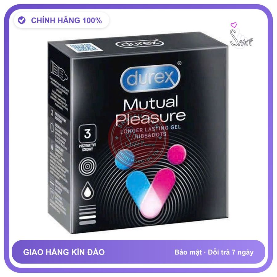 Bao Cao Su Durex Mutual Climax 3in1 Kéo Dài Hộp 3 Cái chính hãng - có gai nổi, hỗ trợ kéo dài, ôm sát cảm giác thật - giao hàng che tên kín đáo