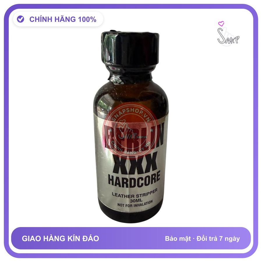 (Che Tên) Poppers Mỹ BERLIN XXX HARDCORE 30ml - Leather Stripper Hộp Trắng Kín