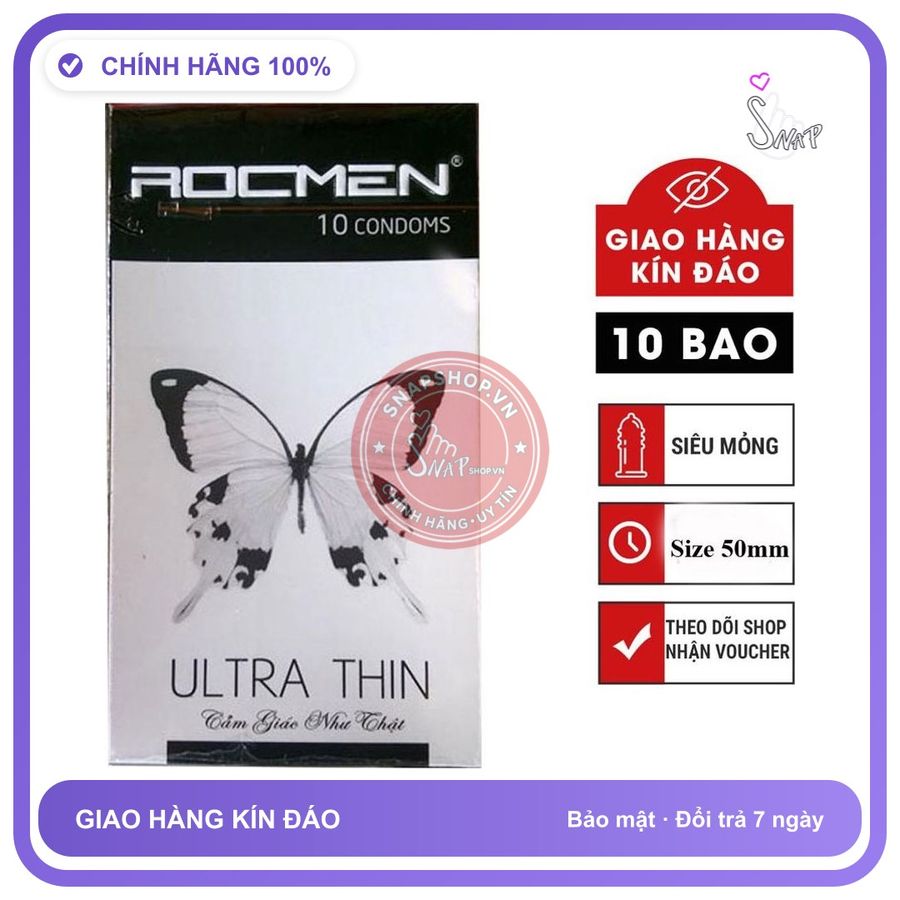 Bao Cao Su Rocmen Ultra Thin Siêu Mỏng 0.03mm, Hộp 10 Cái chính hãng - ôm sát cảm giác thật, chất liệu latex an toàn, hàng nhập khẩu - giao hàng che tên kín đáo