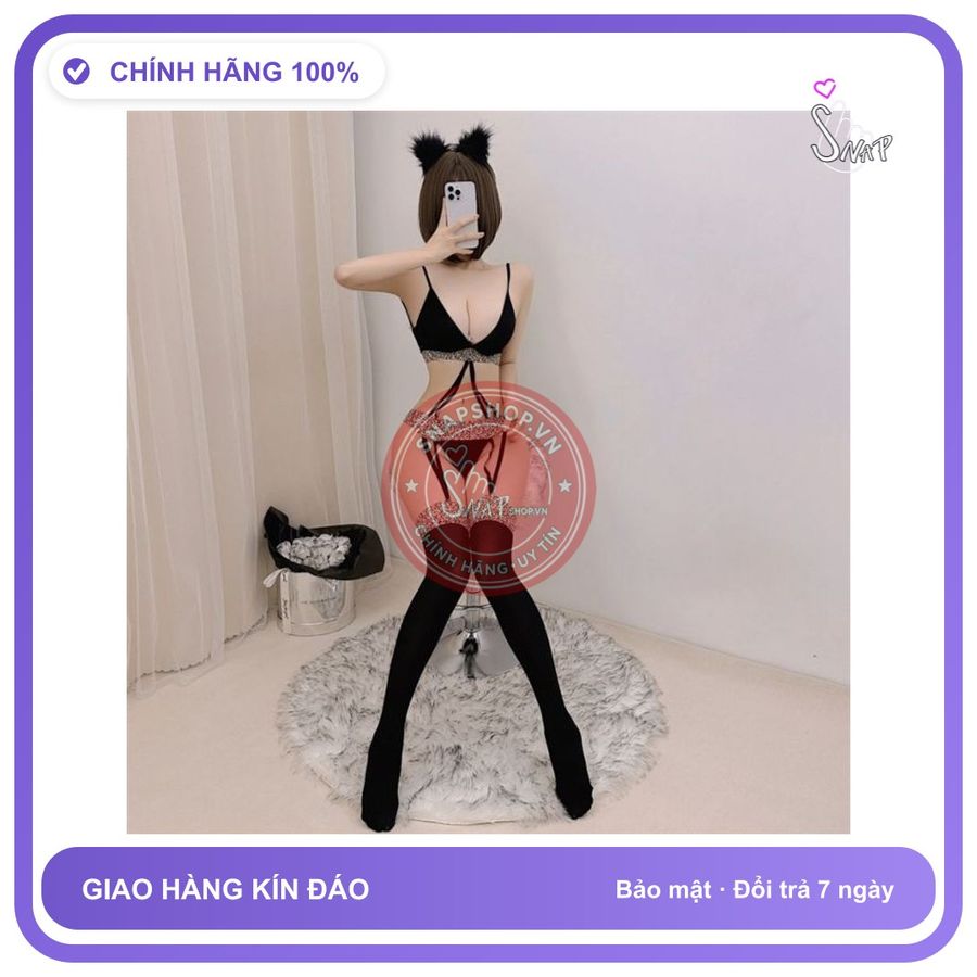 Set Đồ Lót Hình Beo Kèm Vớ chính hãng - ôm body tôn dáng, set đầy đủ phụ kiện, chất vải mềm mát - giao hàng che tên kín đáo