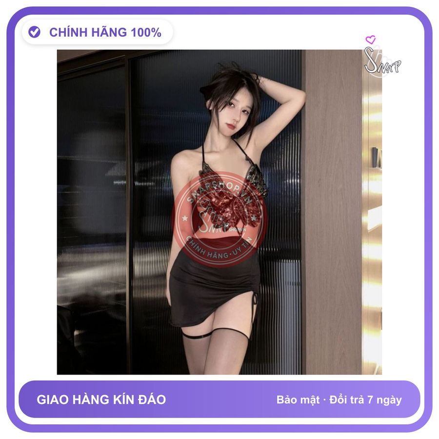 Váy Ngủ Yếm Liền Thân Quyến Rũ chính hãng - set đầy đủ phụ kiện, chất vải mềm mát, đường may tỉ mỉ - giao hàng che tên kín đáo