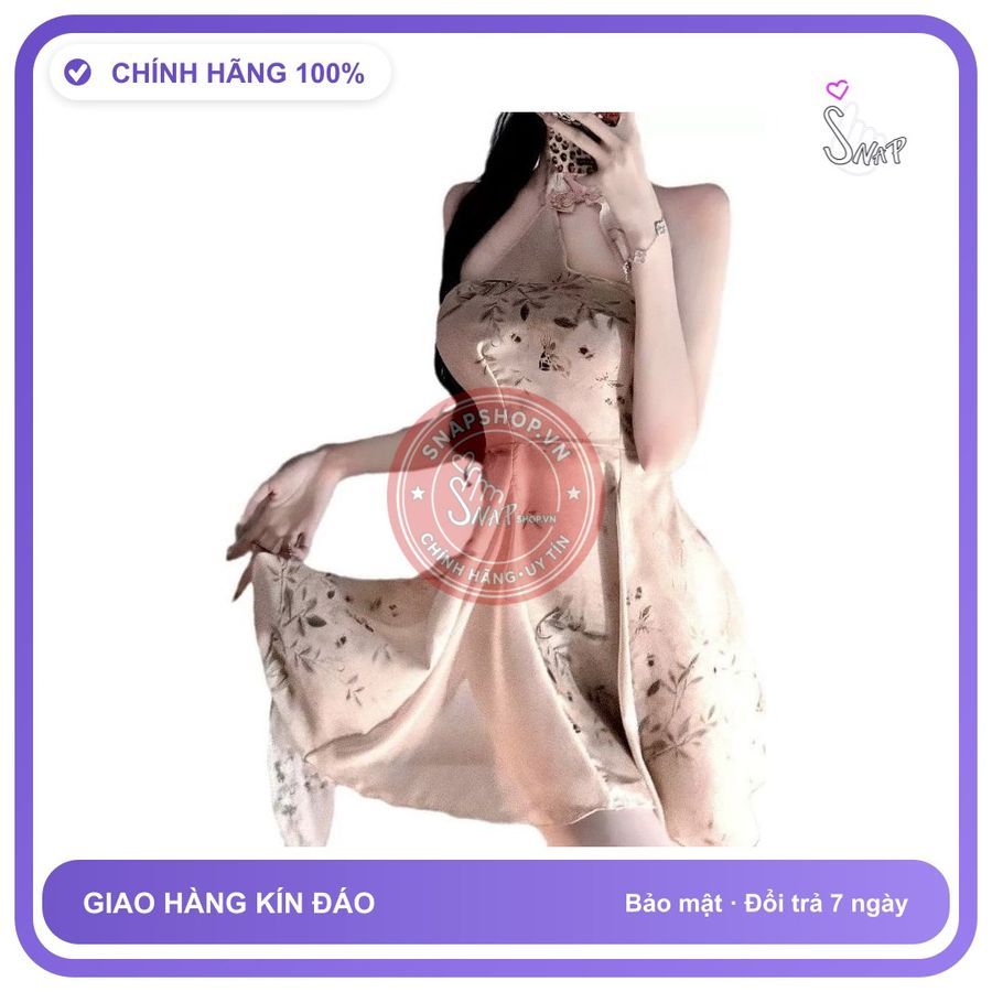 Váy Ngủ Sườn Xám Hoa Cách Tân Quyến Rũ chính hãng - chất vải mềm mát, đường may tỉ mỉ, tôn dáng quyến rũ - giao hàng che tên kín đáo