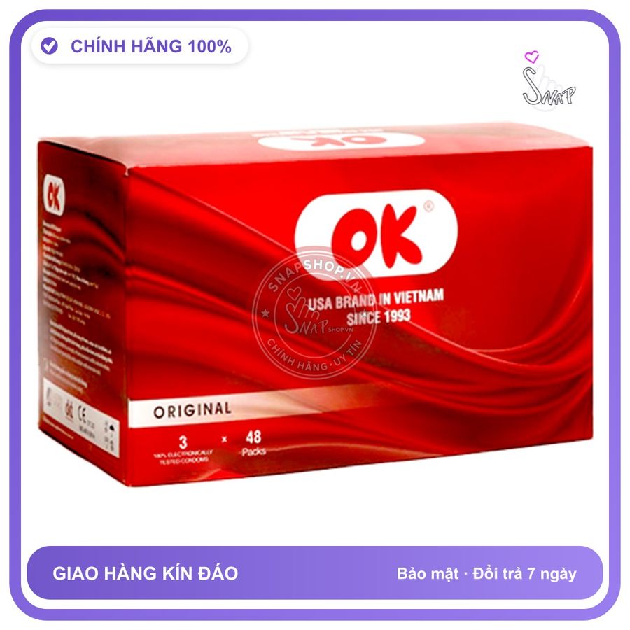 Bao Cao Su OK Original Hộp 144 Cái chính hãng - ôm sát cảm giác thật, chất liệu latex an toàn, hàng nhập khẩu - giao hàng che tên kín đáo