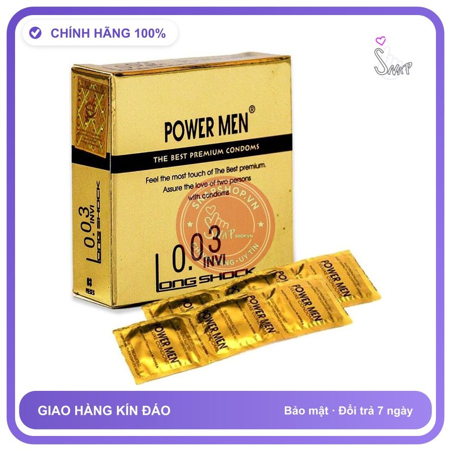 Bao Cao Su Power Men Invi 0.03mm Kéo Dài chính hãng - siêu mỏng 0.03mm, siêu mỏng, hỗ trợ kéo dài - giao hàng che tên kín đáo