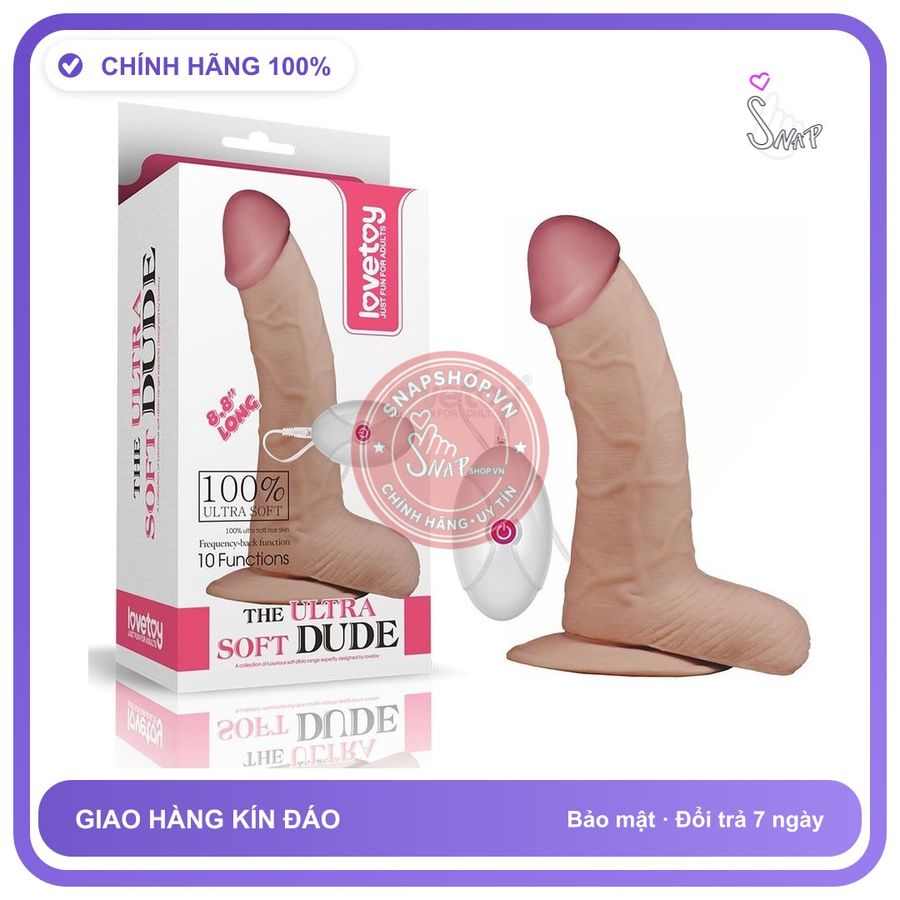 Dương Vật Giả Lovetoy The Ultra Soft Dude 8.8 chính hãng - 10 chế độ rung, chất liệu an toàn cho da, dễ vệ sinh - giao hàng che tên kín đáo