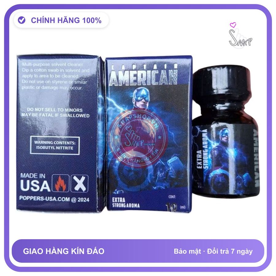 Popper Captain American 10ml Chính Hãng - chai 10ml, hương dịu không nồng, hàng chuẩn nhập khẩu - giao hàng che tên kín hàng có sẵn