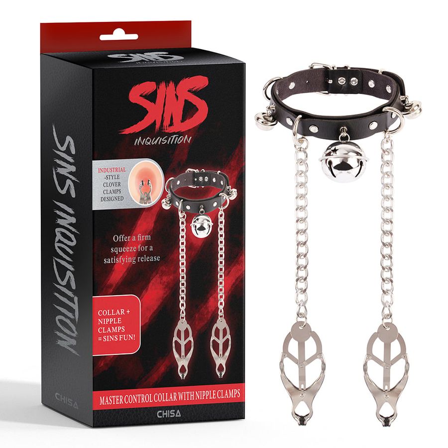 Vòng Cổ Da Kèm Xích Kẹp Ti SINS Inquisition Master Control 2in1 chính hãng - chất liệu an toàn cho da, dễ vệ sinh, êm ái khi dùng - giao hàng che tên kín đáo