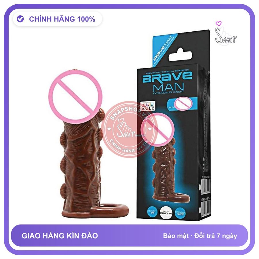 Bao Cao Su Đôn Dên Bi Brave Man Có Quai Đeo chính hãng - có gai nổi, hộp 1 cái, hỗ trợ kéo dài - giao hàng che tên kín đáo