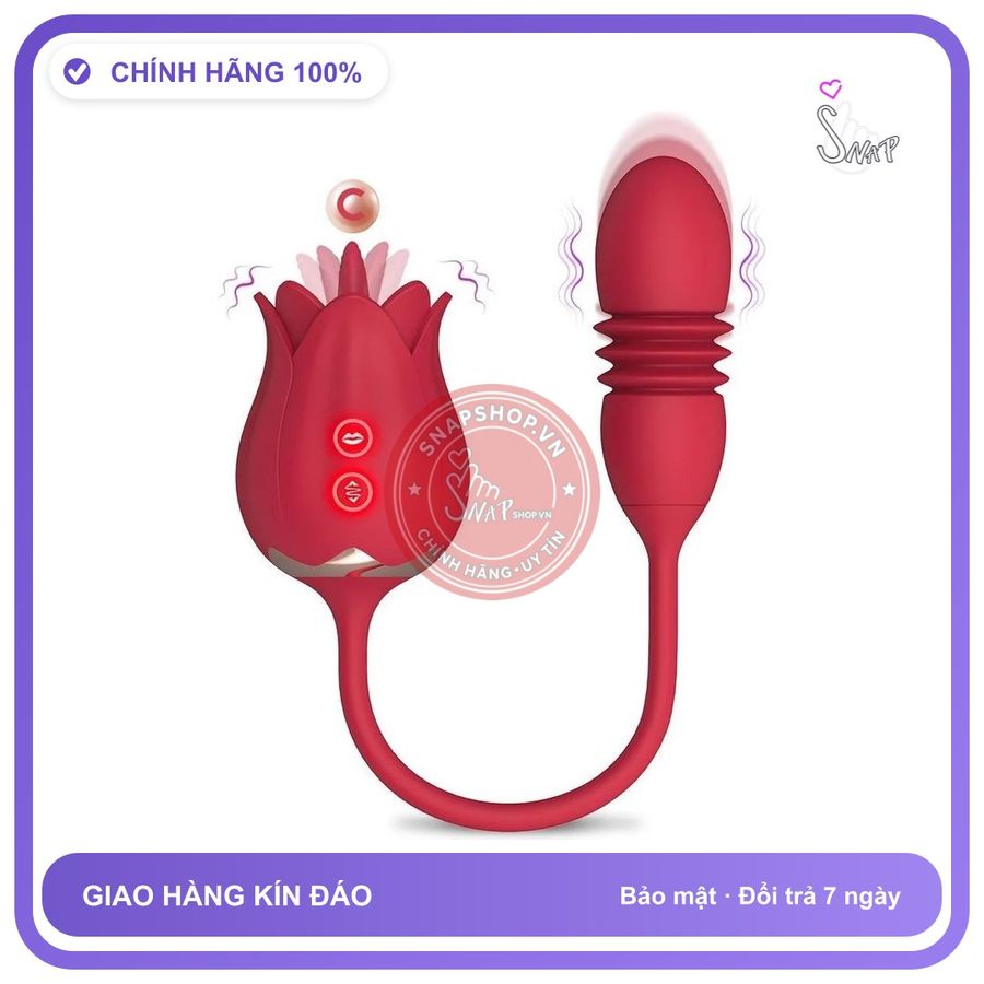 Trứng Rung Hoa Hồng Kèm Lưỡi Liếm Thụt Bí chính hãng - sạc usb, rung nhấp chuyển động đẩy tới và lui tự động, chất liệu an toàn cho da - giao hàng che tên kín đáo