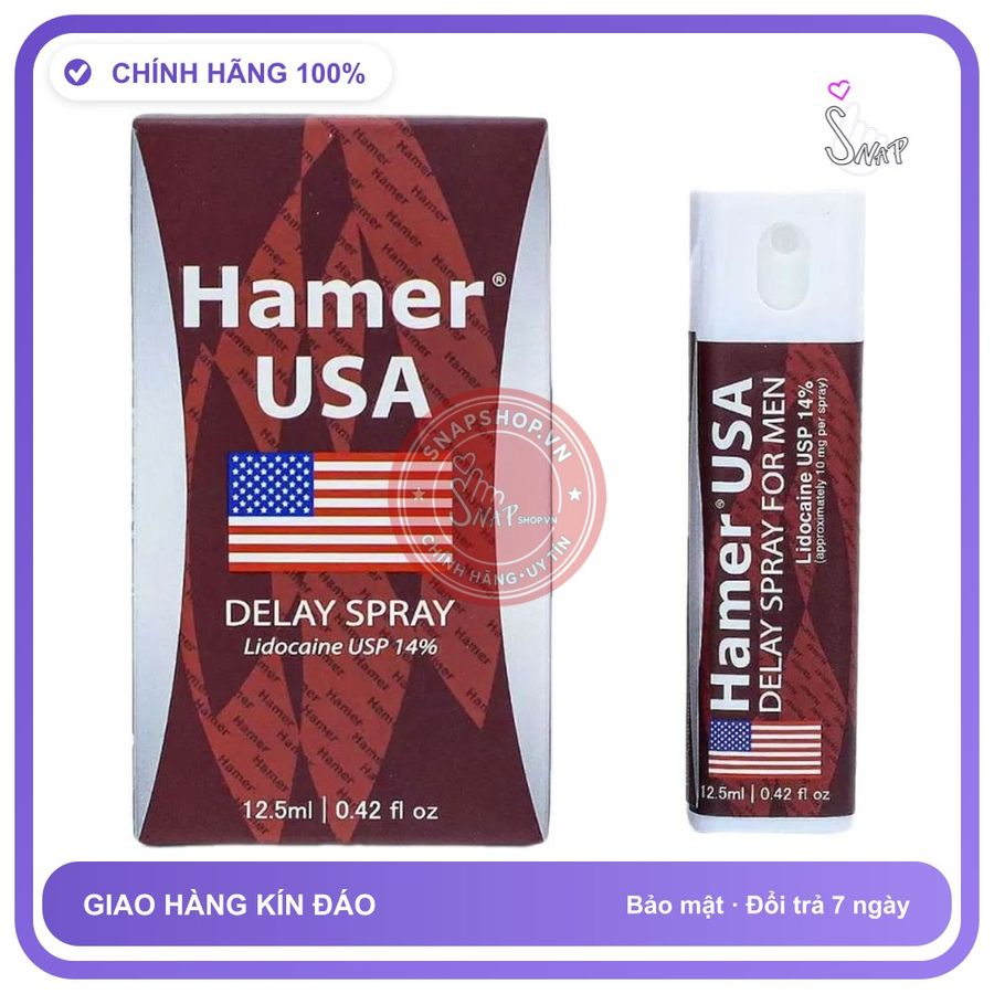 Chai Xịt Hamer USA Delay Spray For Men Chống Xuất Tinh Sớm Mỹ, 12,5ml chính hãng - kéo dài thời gian, chiết xuất thảo dược, 12ml - giao hàng che tên kín đáo